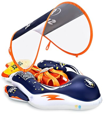 IEEILULU Flotador Bebe con Sombrilla, Flotador Bebe Inflable con Asiento, Anillo de Natación para Bebé, Flotador de Piscina para Bebé para Piscina, Playa y Vacaciones 6-36 Meses