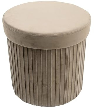 Riess Ambiente Runder Hocker ÉLAN - 40cm - Champagner Greige - Samt - Faltbarer Sitzhocker mit Stauraum klappbar