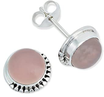Ohrstecker 925 Silber Rosenquarz rosa Stein Edelstein Ohrringe echt Silber Damen Sterling Silber Stecker Geschenk(MOS-018-07)