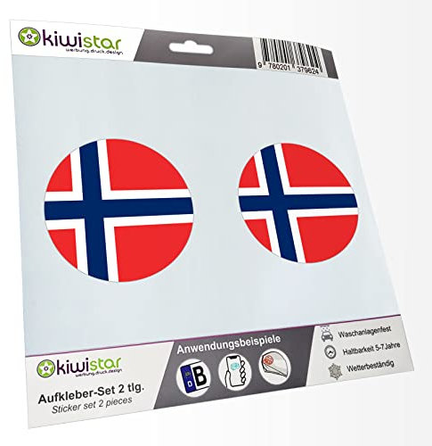 KIWISTAR - 2X Kennzeichenaufkleber - Norwegen - Kennzeichen Aufkleber Sticker Nummernschild Land Country Nation