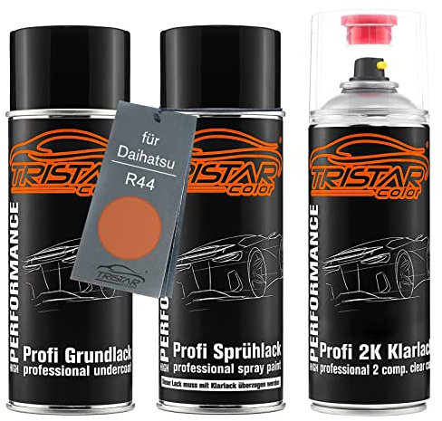 TRISTARcolor Autolack 2K Spraydosen Set für Daihatsu R44 Apricot Candy Orange Metallic Grundlack Basislack 2 Komponenten Klarlack Sprühdose