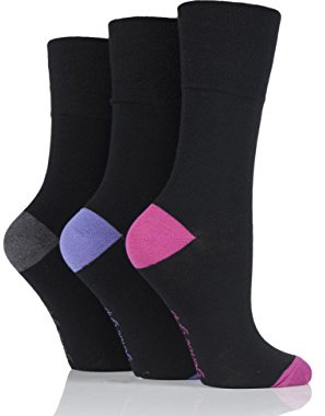 Gentle Grip Ladies 3 Pair Contrast Heel and Toe Socks