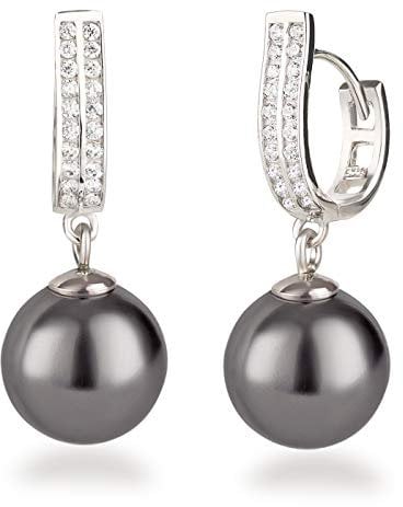 Schöner-SD Perlen Ohrringe Creolen mit großen Perlen 925 Silber Rhodium dunkelgrau