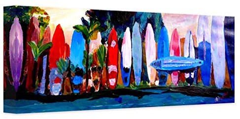 Strand Leinwandbild Surfer Deko Bali Leinwand Bilder Groß Surfbrett Kunstdruck Gemälde 100x40cm