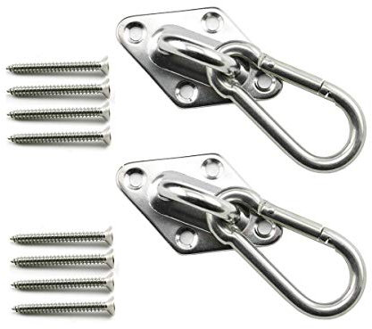 Heyous 2 Set Hängematte Hängematte Hängematte Swing Deckenhaken U-Haken Anker Haken Edelstahl Schwerlast-Mehrzweck-Hängematte Schaukel Deckenhaken Metall Bodenplatte mit Karabinerhaken M8 Rhombic