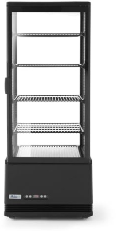 HENDI Kühlvitrine, Aufsatz, Temperatur von 2 bis 6°C, automatischer Abtauung, Inklusive 4 höhenverstellbare Regalböden, LED Innenbeleuchtung Oben, 98L, 230V, 210W, 452x406x(H)1116mm, Schwarz