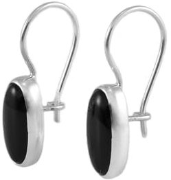 ECHMECK Handgefertigte 925 Sterling Silber Oval 7x14mm Ohrhänger mit Schwarz Onyx Edelstein für Frauen