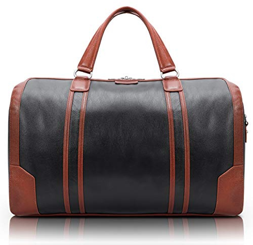 McKlein Kinzie, Pebble Grain Calfskin Leather, 20 Two-Tone, Tablet Carry-All Duffel, Black (18192)