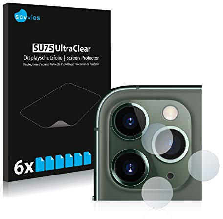 savvies Protector Pantalla para Apple iPhone 11 Pro Max (SÓLO Cámara) (6 Unidades) Película Ultra Transparente