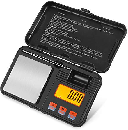 Flexzion Digitalwaage Taschenformat Präzisions-Grammwaage 50g/0,01g, tragbare Reise-Miniküche Lebensmittel Unzen Karat mit Pinzette, LCD-Licht, 50 g Kalibriergewicht, 6 Einheiten, Tara, Edelstahl
