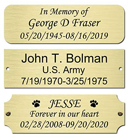 3 W x 1 H Personalized Custom Engraved Brushed Gold Solid Brass Plate Frame Name Label Art Tag for Frames with Adhesive Backing or Screws (Brass)