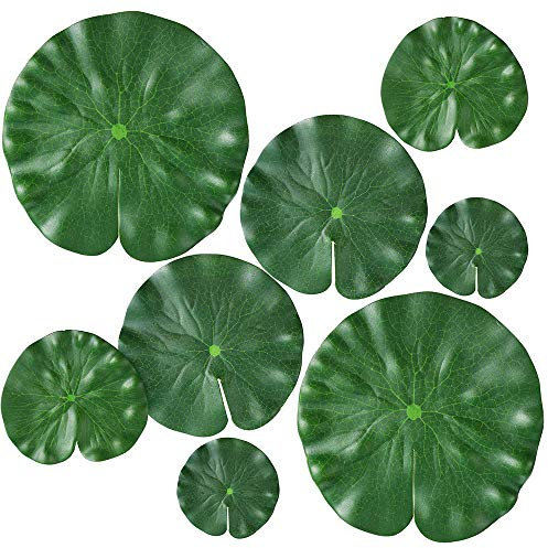 Chulai Lot de 8 tampons de nénuphars artificiels 4 tailles pour plantes flottantes et feuilles de lotus réalistes pour la maison, le jardin, les bassins, la piscine, l’aquarium, le paysage
