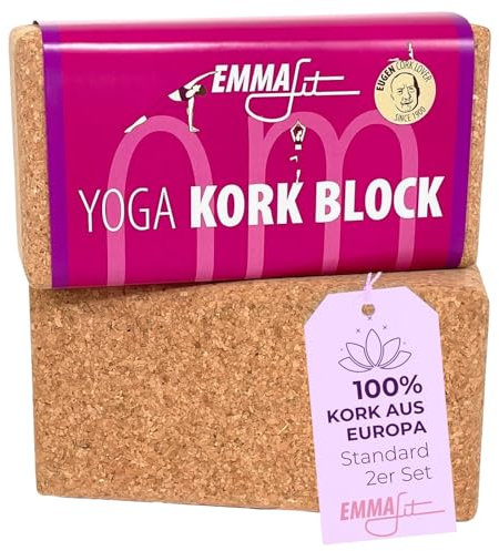 EMMAfit Kork Yoga Block Klassik 2er Set I 227 x 120 x 75mm I Set aus 2 Yogablöcken aus Kork für Yoga-Übungen I hygienisch & umweltfreundlich I nachhaltiger & langlebiger Korkblock für bewusstes Yoga