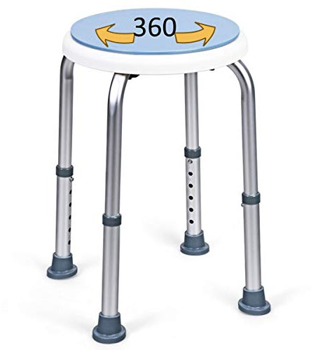 OrtoPrime Tabouret de Salle de Bain Rond Rotatif Confort - Tabouret de Douche antidérapant réglable en Hauteur - Chaises de Douche Plus faciles d'accès et Transfert - Montage sans Outils