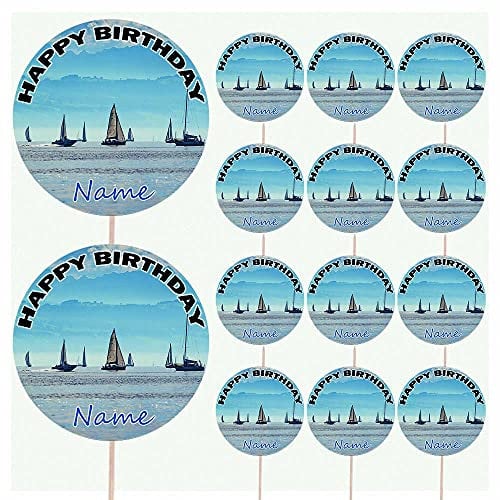 AK Giftshop Boats Sailing Personalised Food & Cake Toppers Picks Birthday Decorations - (Pack of 14)