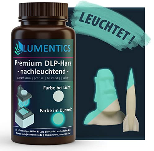 LUMENTICS 3D Drucker Resin NACHLEUCHTEND GrünBlau - 500 g, UV 405 nm, Leuchtet im Dunkeln, Phosphoreszierendes Photopolymer Harz für LCD DLP SLA - Glow in the Dark - Made in Germany