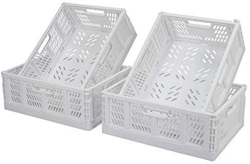 4 Stücke Faltbar Plastik Lagerkisten,Plastik Klappkorb,Faltbare Aufbewahrungskorb,Korb Plastik,Stapelbare Transport boxen,Faltkiste aus Kunststoff für Küche,Schlafzimmer,Office