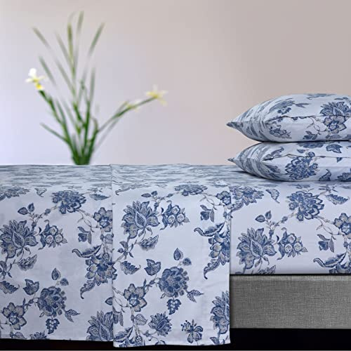 Tribeca Living Queen Extra Deep Pocket Flannel Sheet Set, Ayana Blue