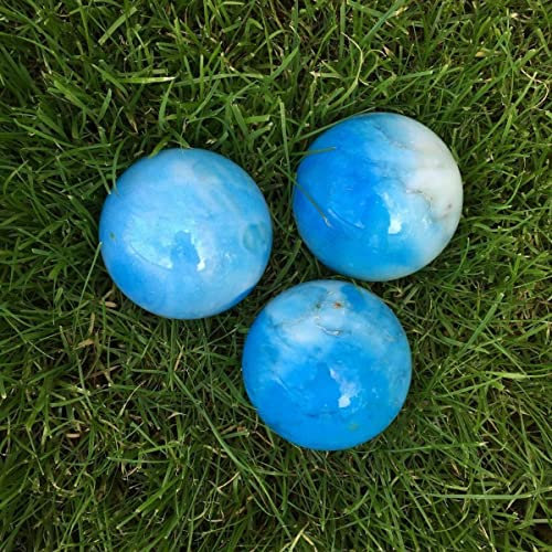 Zen Man Set of 3 Marble Stone Balls Garden Decoration Natural Marble Dyed Blue 8 cm