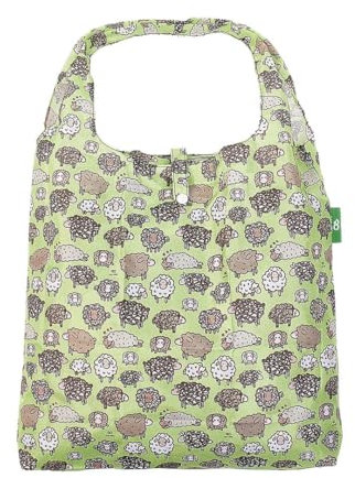 ECO CHIC Lightweight Foldable Reusable Shopping Bag Water Resistant Tote Bag (Cute Sheep Green)