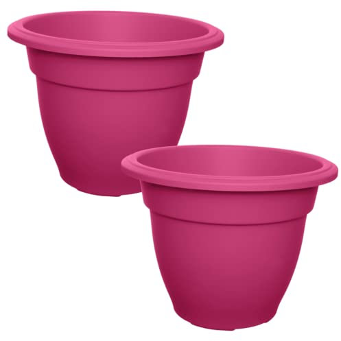TRTO Set of 2 30cm Bell Pot Planter Round Pink Garden Plastic Flower Plant Pot Useful for Garden Yard Patio