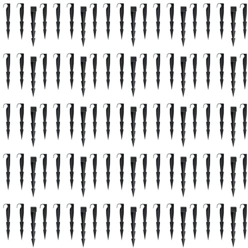 SolaDirect Garden Pegs, 100 Pieces Pack of 160mm / 6.3'' Ground Pegs for Irrigation System, Ground Anchors for Drip Watering Line, Strong and Durable Anchor Pegs, Black