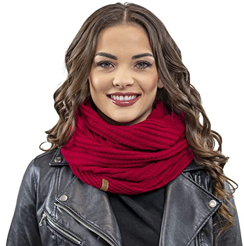 VIVISENCE Damen Winter Loop Schal Aus Modischer Gemütlich Wärmendem Garn Doppelt Um Den Hals Tragbar Wintertage Frauen Elegante Und Sportliche Outfits Winter Herbst Modell 7017S, Rot,Einheitsgröße