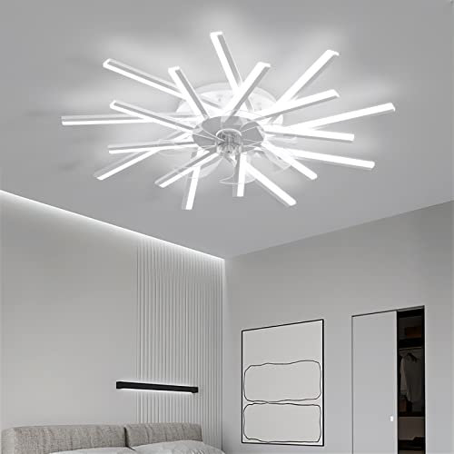 LJX Ceiling Fans with Lights and Remote APP Control Reversible DC Large Ceiling Fans with Lamps Dimmable 6 Speed Fan Light for Living Room Bedroom, White, 92cm