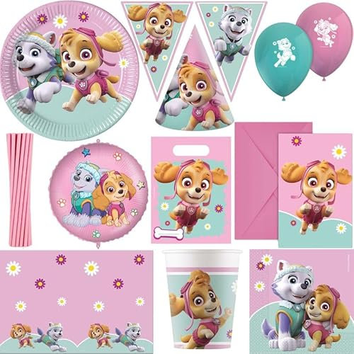 Playflip Party Deko Set Paw Patrol Skye & Everest XXL Partyset zum Kindergeburtstag in rosa Mädchen Geburtstag