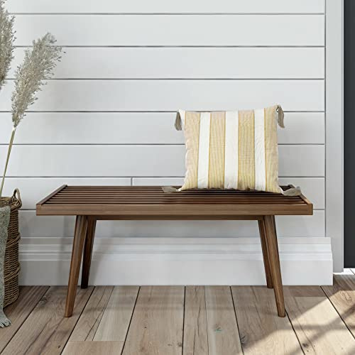 Maxwood Furniture Plank plus Beam Mid-Century Single Wood Entryway Bench, Walnut, 41.25 Inch