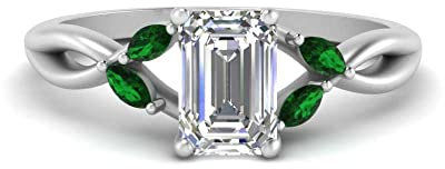 Emerald Cut diamond Split Shank Ring with White Diamond in 14K Yellow Gold sterling silver Created Emerald Emerald shape Green color Ring Sets prong setting. in Size Z SR-D1466-EMERALD-CEM_Z_A