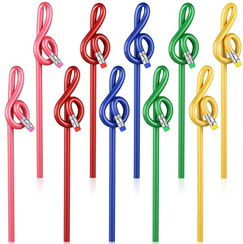 Toyvian 20 Stück Musik-Bleistifte Bunte Bleistifte Violinschlüssel aus Holz Gebogene Bleistifte für Kinder Musik-Themenstifte Musiknoten Geschenke für Studenten