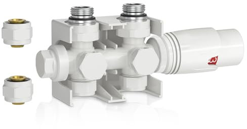 Aquamarin® Thermostatventil - 1/2 Zoll, Vertikale/Horizontale Montage, Eck/Durchgang, Weiß - Hahnblock Heizkörper, Multiblock, Heizkörperventil mit Thermostatkopf, Thermostat Heizung