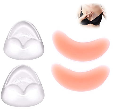QIUMING 4pcs wasserdichte Silikon-BH-Pads BH Einlagen Hautfarbene Silikon-Brustpolster Die unsichtbare Weichheit Brust-Lifting magische Anwendung Bikini-Badeanzug Dreieck und Halbmond Form
