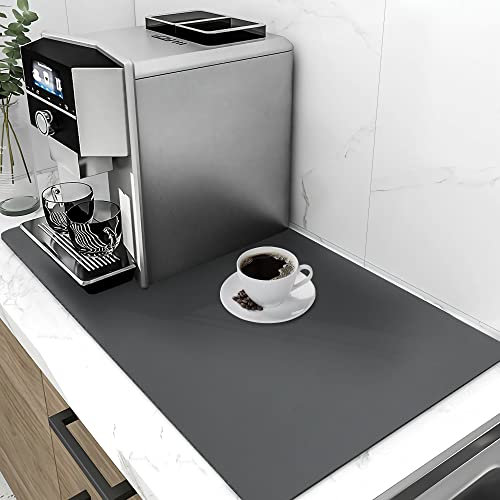 SOSMAR Dish Drying Mat for Kitchen Counter 24 x 12, Coffee Machine Mat Counter Protector, Kitchen Absorbent Draining Mat, Sink Drainer Mat Spill Mat Absorbent Non-Slip Draining Mat for Dishes, Grey