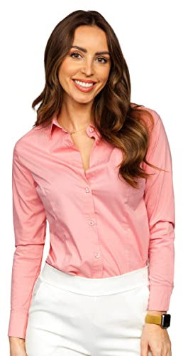 BOLF Donna Camicia a Manica Lunga Camicetta Formale Elegante Quotidiana Tempo Libero Festa Classica Basic Slim Fit Casual Style HH039 Rosa Cipria S [B2B]