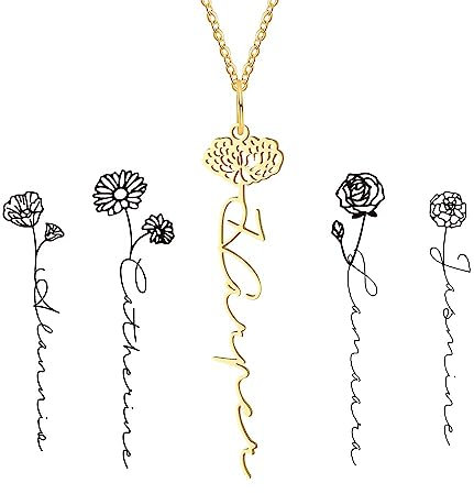 lorajewel Personifizieren Namenskette Geburtstagsanhänger Damen Halskette Muttertag Valentinstag Weihnachten Geburtstagsgeschenk-Januar Nelke (Gold)