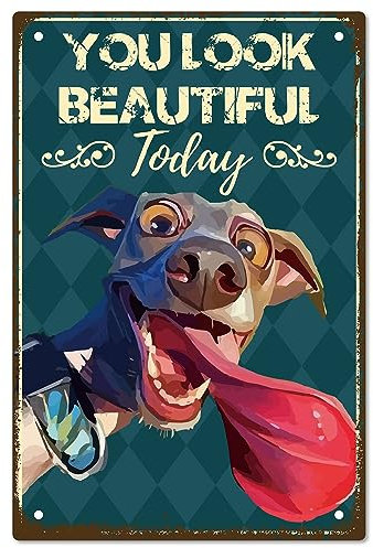 CREATCABIN Metall-Blechschild Hund,Vintage-Gemälde,Poster,Plakette,Retro-Eisenschild,You Look Beautiful Today,Wandbild Zum Aufhängen,Wandkunst-Dekor Für Badezimmer,Restaurant,Dekor,Geschenk,20x30cm