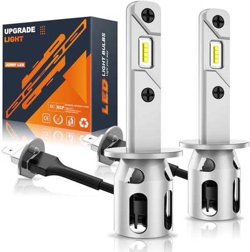 JOSHF Ampoule H1 LED, Anti Erreur CSP 120W 30000LM +700% 6500K Blanc Phare pour Voiture, Améliorée Remplacement Ampoule Halogène-1:1 Mini LED H1 avec Ventilateur Silencieux, 2 Ampoules