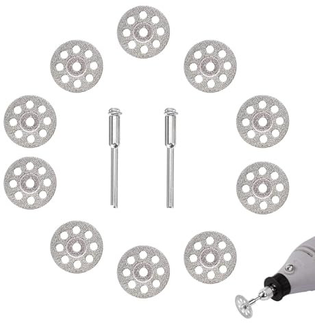 TUKNN Discos Dremel Diamante, Disco Corte Diamante Dremel, Hojas de Sierra Circulares de Diamante, Mini Hoja de Sierra Circular, Discos de Corte y 2 Mandriles para Herramienta Rotativa, 20mm, 10PCS