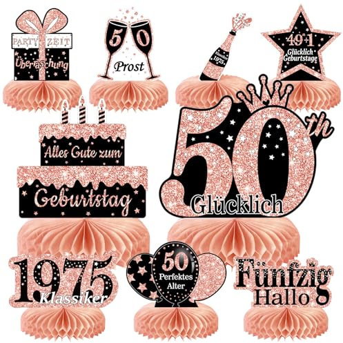 Voxisroma 50. Geburtstag Frauen 9 STK Roségold Rosa Bienenwabe Mittelstück Tischdeko Geburtstag,50 Geburtstag Deko,50 Geburtstag Party Deko Supplies,Geschenke Für Frauen Zum Geburtstag (Deutsche)