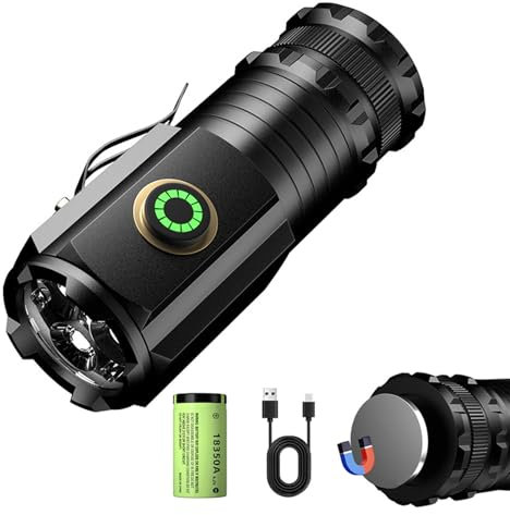 Mini Flash Super Power Flashlight, Magnetische Mini Taschenlampe mit dreiäugigem Monster, 5 Modi Extrem Hell Taschenlampe LED Aufladbar, Wasserdichte Mini Handlampe mit Clip für Outdoor (Magnetisch)
