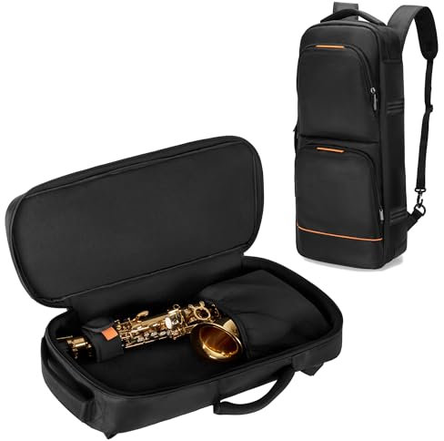 Rexmica Gepolsterte Tasche für Altsaxophon, Altsaxophon-Rucksack mit versteckten, gepolsterten Schultergurten, Altsaxophon-Tasche mit Taschen für Mundstück, Noten, Altsaxophon-Koffer
