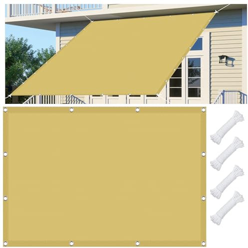Vela Ombreggiante 220 x 300 cm Rettangolare Tenda a Vela, Impermeabile Rettangolare con Occhielli con Fune, per Giardino Terrazzo e Campeggio, Color Crema
