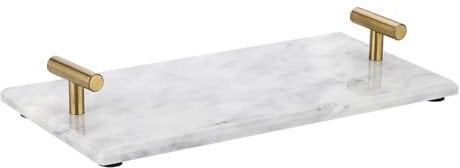 BSTKEY Natural Marble Serving Tray, Decorative Rectangular Napkin Holder Paper Guest Towel Holder Countertop Tray with Handles (Grey)