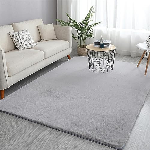 Guetto Hochflor Teppich Wohnzimmer Kunstfell Super Softes Kaninchenfell Imitat, Luxus Super Soft Fellteppich Plush,Light Gray,60x120 cm