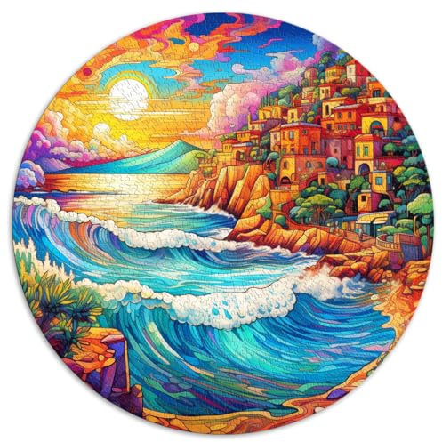 1000-teiliges Puzzle, Muro Beach, Spanien, rundes Puzzle für Erwachsene, für Erwachsene und Kinder ab 12 Jahren, Kartonpuzzle, Lernspiel, Herausforderungsspielzeug. Größe: 67,5 x 67,5 cm