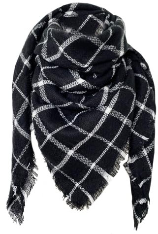 DELEY Retro Damen Tartan Schal weicher karierter karierter Schal Wickelschal Decke Schals Schwarz
