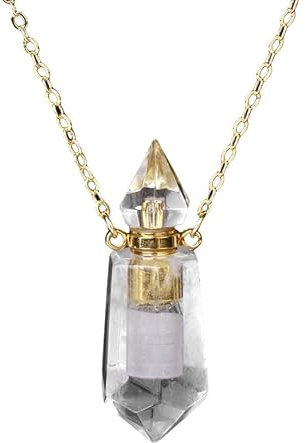 Natural White Crysta Necklaces Faceted Crystal Stone Perfume Bottle Pendant Necklace Essential Oil Diffuser Pendant Necklace Jewelry Gift for Women