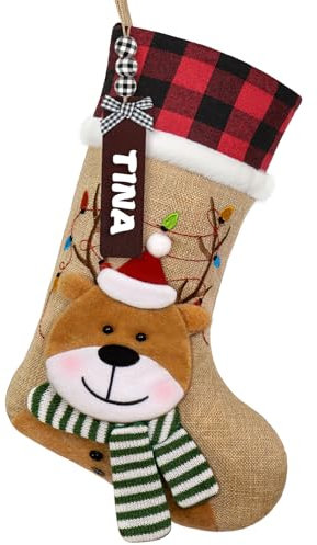 ASTNIC Weihnachtsstrumpf Personalisiert 18 Inch Großer Nikolausstrumpf mit Namen,Hängende Socke Candy Geschenk Taschen für Weihnachten Familienfeiertage Kamin Weihnachtsbau Dekoration (Rentier)